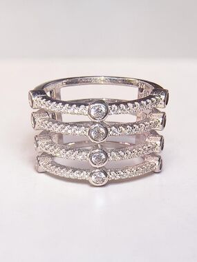 Sterling Silver Four-Row CZ Stacked Band  Ring - Wide Band Ring